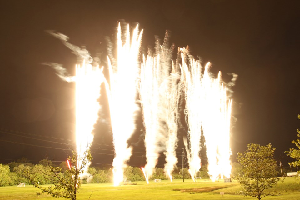 The fireworks show starts with a literal bang, turning night into day at George Richardson Park.  Greg King for NewmarketToday