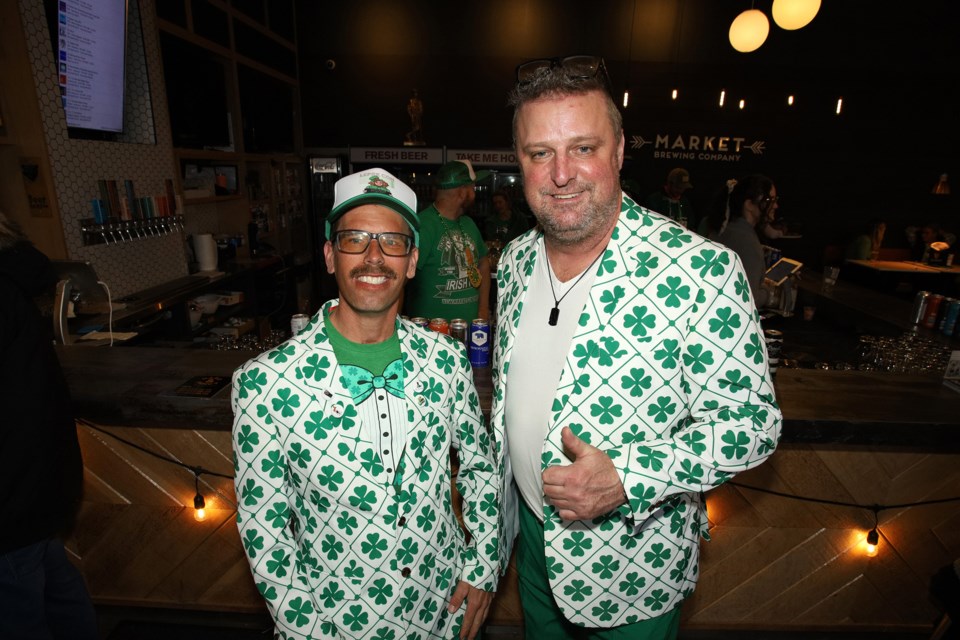 All dressed up at Market Brewery are Brian Colvy and James Ward —they must have the same Irish tailor.  Greg King for NewmarketToday