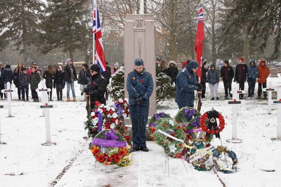 Newmarket remembers at the service at the Newmarket Cemetery Nov. 11.  Greg King for NewmarketToday