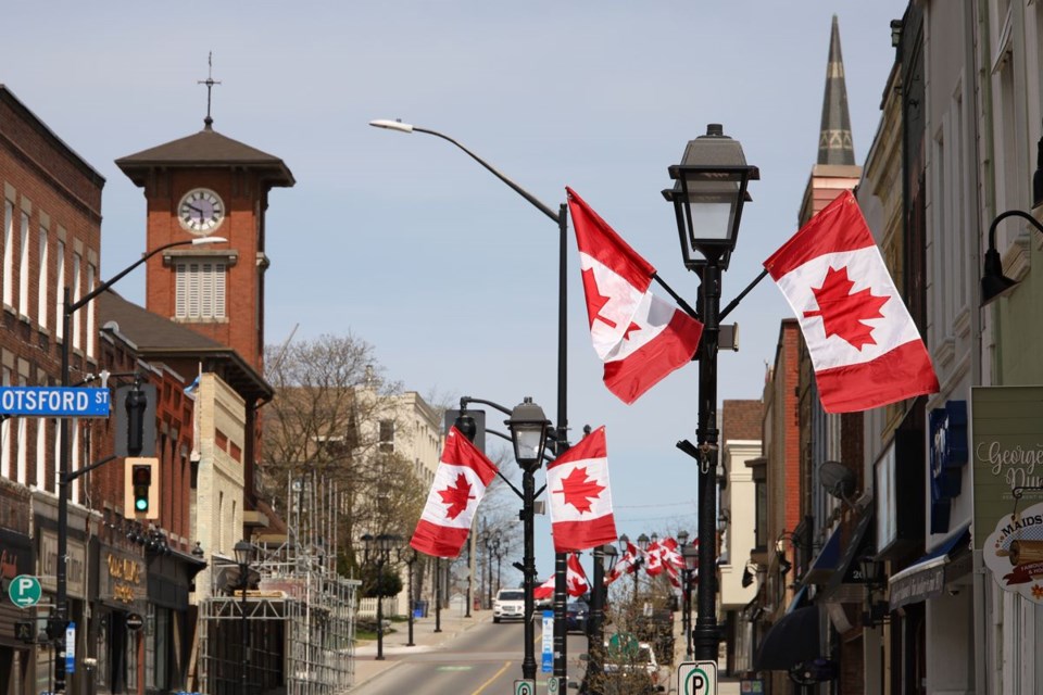 2020 08 09 flags on Newmarket Main Street GK