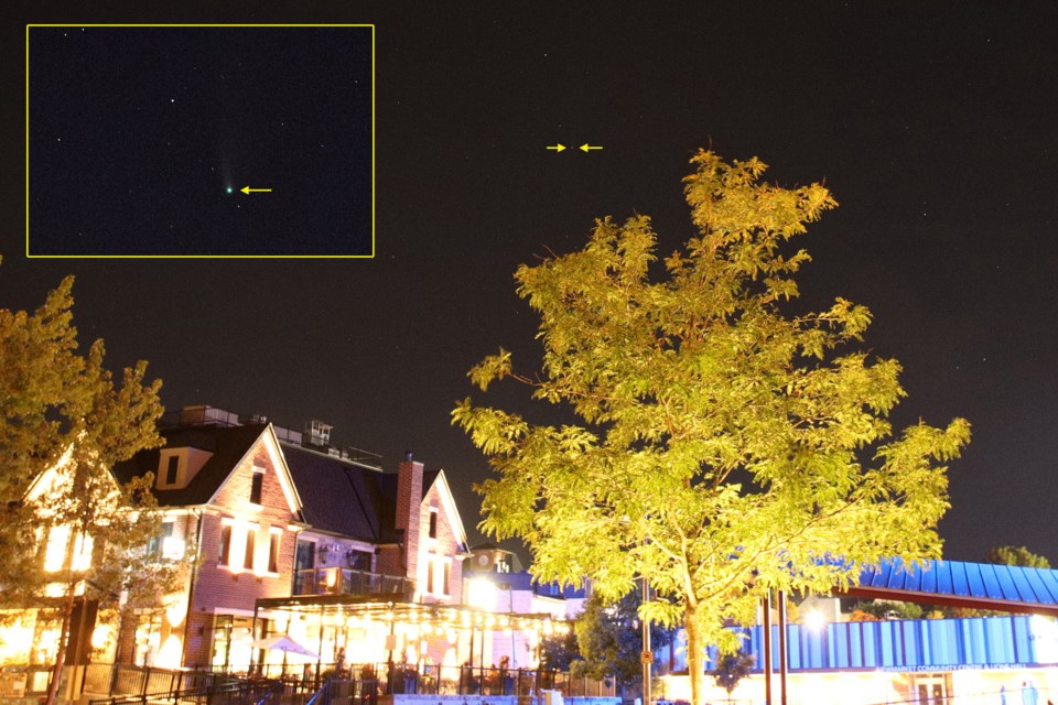 Comet NEOWISE over Riverwalk Commons July 23.  There is too much light pollution to see the tail.  Greg King for NewmarketToday