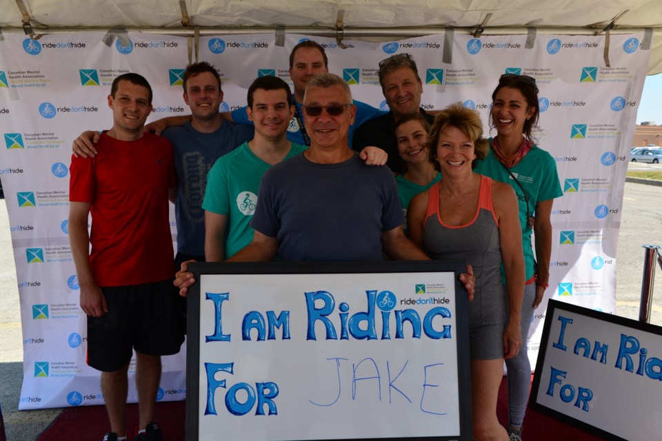 The Eliopoulos family and friends, who make up Team Jake, are shown here participating in CMHA's Ride Don't Hide event. Supplied photo/CMHA York South Simcoe
