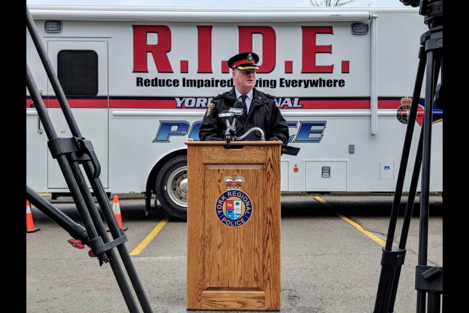 York Regional Police Supt. Kevin Torrie officially launches the force's latest tool to fight alcohol and drug impaired driving: A self-sufficient mobile breath testing unit that can accommodate three breath technicians and a drug recognition expert. Kim Champion/NewmarketToday