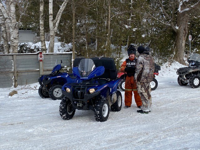 York Regional Police's marine unit and road safety unit held a two-day RIDE blitz of snowmobilers and ATV riders coming off Lake Simcoe. Twitter photo/York Regional Police