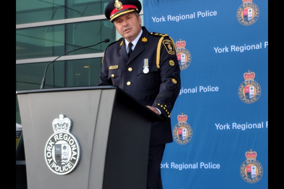 York Regional Police Chief Jim MacSween provides details of two new projects made possible with a $600,000 proceeds of crime grant. Kim Champion/Newmarkettoday