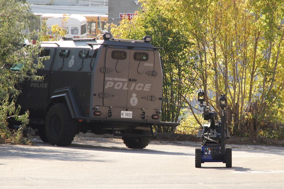 Police robot comes from the back of the plaza on Bayview Avenue Oct. 5.  Greg King for NewmarketToday