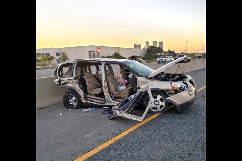 The 73-year-old victim and three other passengers were in the minivan that Michael Okoake collided with on Highway 400.