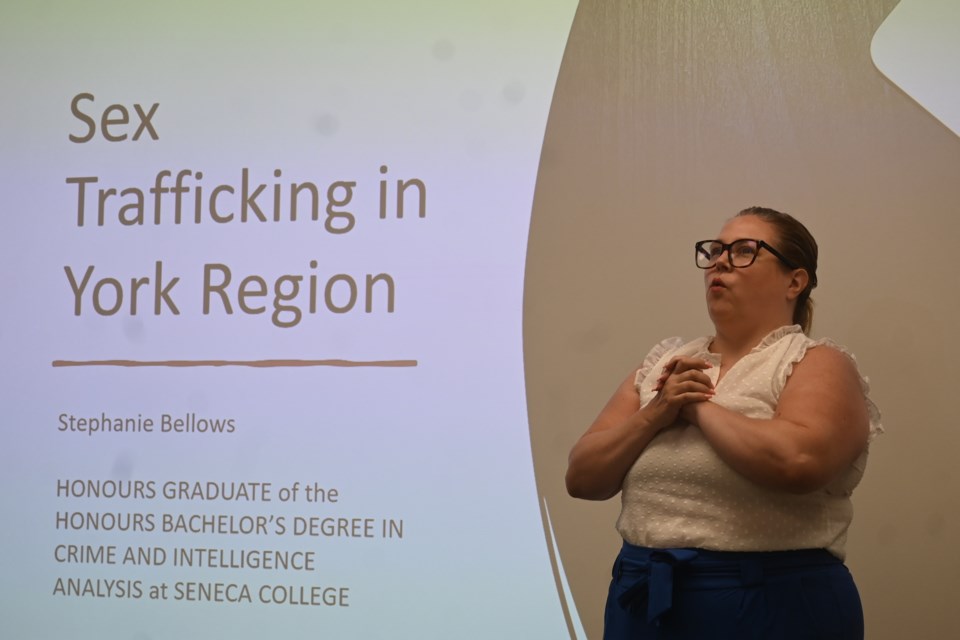 Stephanie Bellows presents to an audience about human trafficking during an event hosted by Central York Fire Services July 29. 