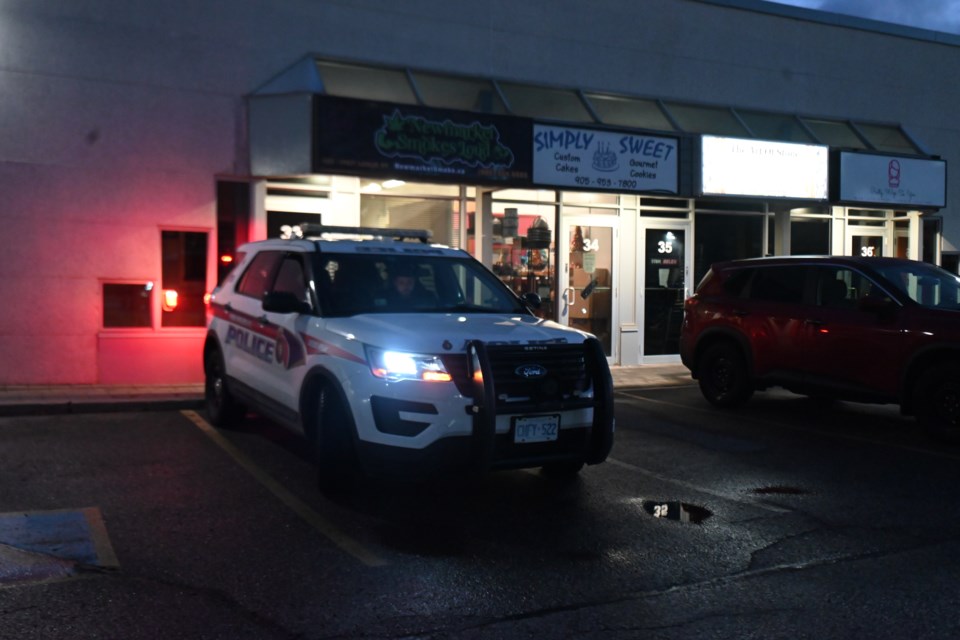 A York Regional Police vehicle stationed outside Newmarket Smokes Loud Nov. 17.