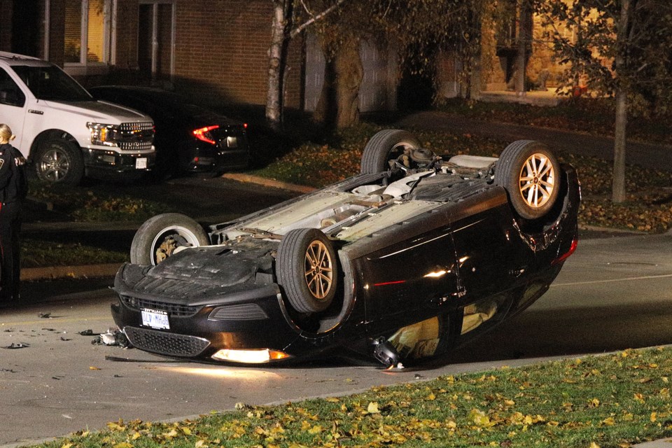 A vehicle flipped in a two-car collision on Kingston Road near Yonge Street Nov. 2. Greg King for NewmarketToday