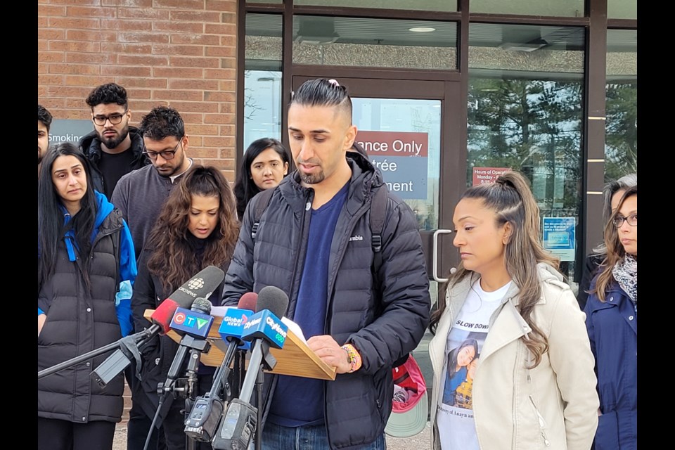 The victims' father, Ketan Chaudhari, and mother Binta Patel at the Newmarket Courthouse this morning.