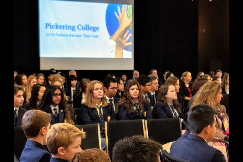 Pickering College's senior students held a town hall at the private school's Bayview Avenue campus with Newmarket-Aurora's federal candidates in advance of the student vote young people across Canada are participating in on Oct. 17. Kim Champion/NewmarketToday
