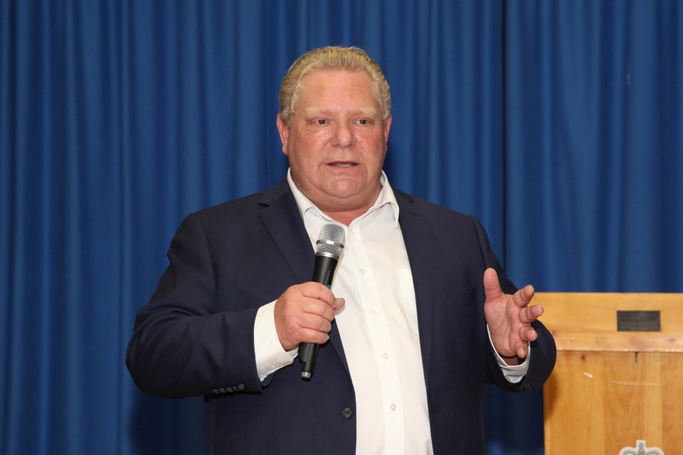 Premier Doug Ford spoke about Ontario's opposition to the federal Liberal government's cap and trade program at the local Progressive Conservative Party riding association event at the Newmarket Royal Canadian Legion last night.  Greg King for NewmarketToday