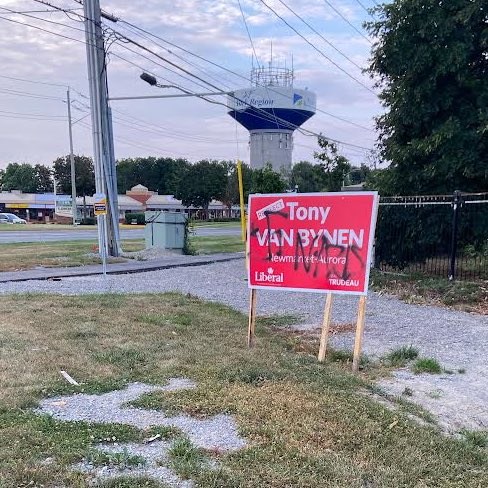 Newmarket-Aurora Liberal campaign signs were reported to be vandalized with swastikas and the word "Nazis" Aug. 28, the second time this week. 