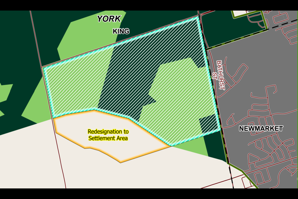 One of the proposed sections of Greenbelt, west of Newmarket (outlined with lines) that the province is proposing to open up for housing development.