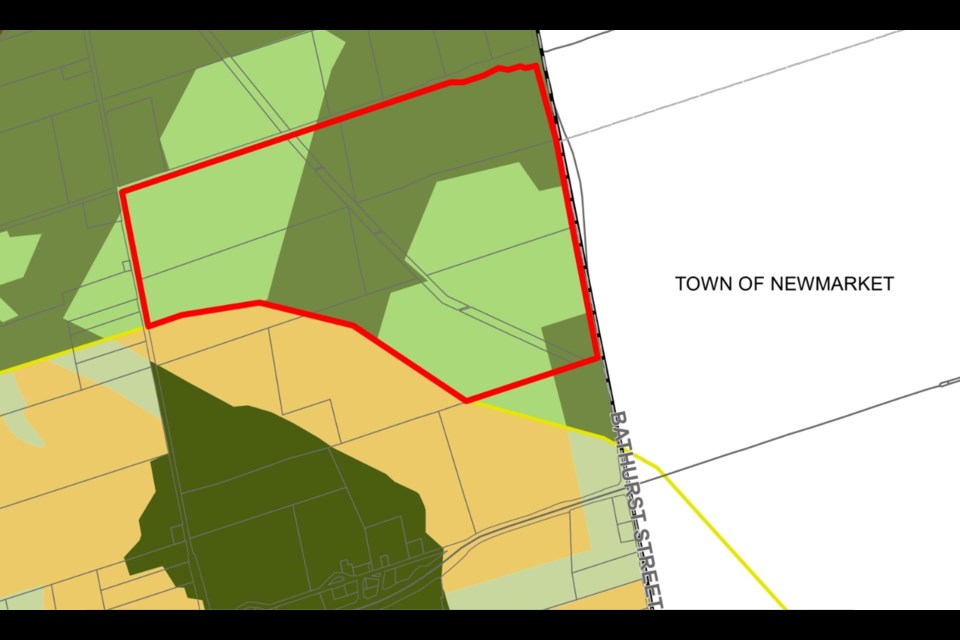 The outline of the Greenbelt land west of Newmarket that was proposed to be partially used for a new Southlake site. 