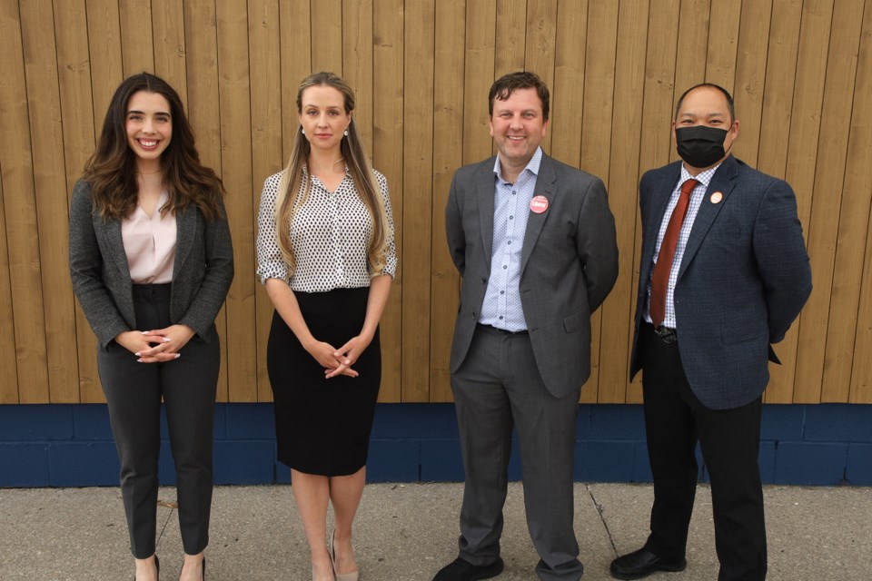 Green Party candidate Carolina Rodriguez (from left), New Blue candidate Iwona Czarnecka, Liberal Party candidate Sylvain Roy, and New Democratic Party candidate Denis Heng.  Greg King for NewmarketToday