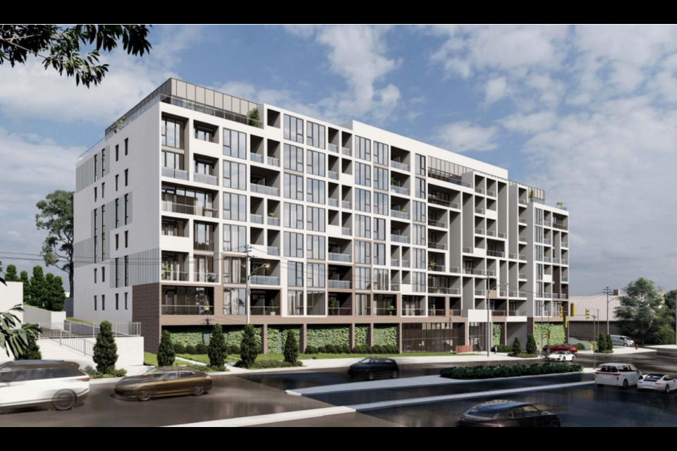 A rendering of an apartment building proposed on Davis Drive near Lorne Avenue. 