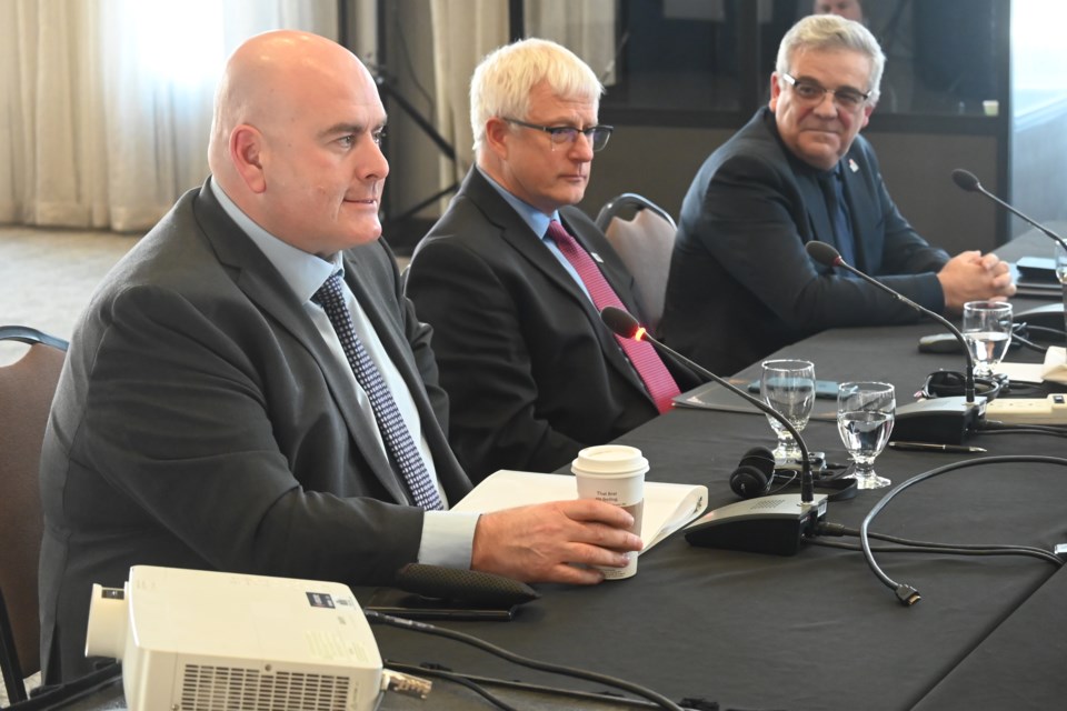 Vaughan Mayor Steven Del Duca, Richmond Hill Mayor David West and Bradford Mayor James Leduc address a committee on regional governance Jan. 17 in Vaughan.