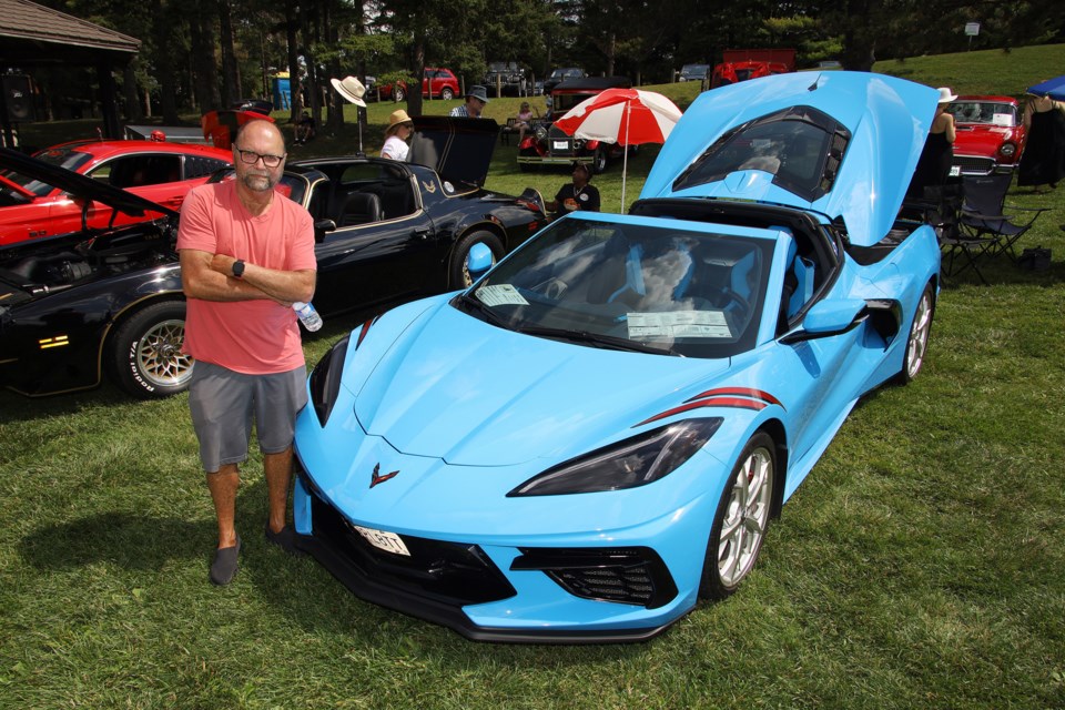 There were new cars like Tony Parisi's 2021 Corvette at the Newmarket Car Club's show at Fairy Lake Saturday, Aug. 20.  Greg King for NewmarketToday