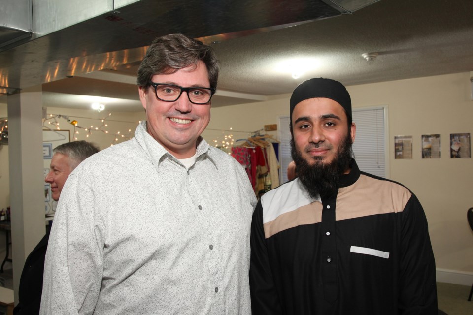 Newmarket-Aurora MP Kyle Peterson is welcomed by Imam Mohammed Bemat at the Newmarket Islamic Centre Nov. 10.  Greg King for Newmarket Today