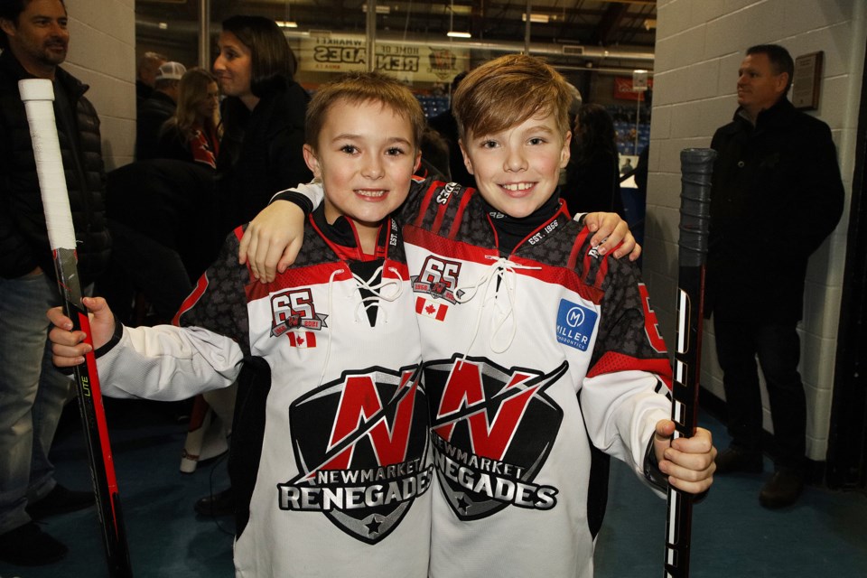 U9 Renegades Carter Saunders and Mitchell Cilia ready to play their first full-ice game at Ray Twinney Recreation Complex Saturday.  Greg King for NewmarketToday