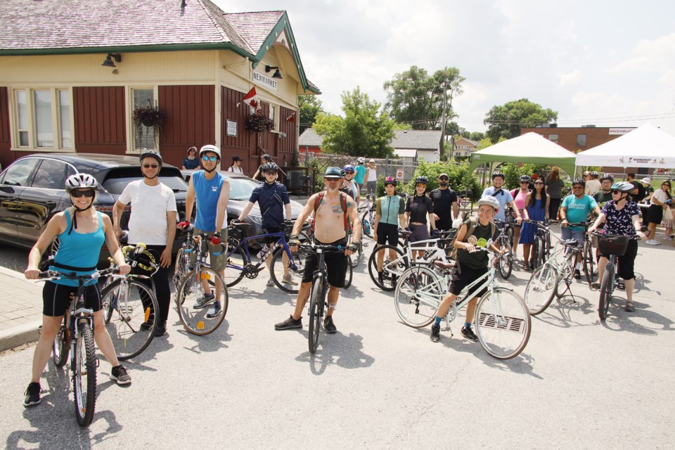 Cyclists get ready for a group ride for the launch of Newmarket Cycles' new hub at 470 Davis Dr. July 23. Greg King for NewmarketToday