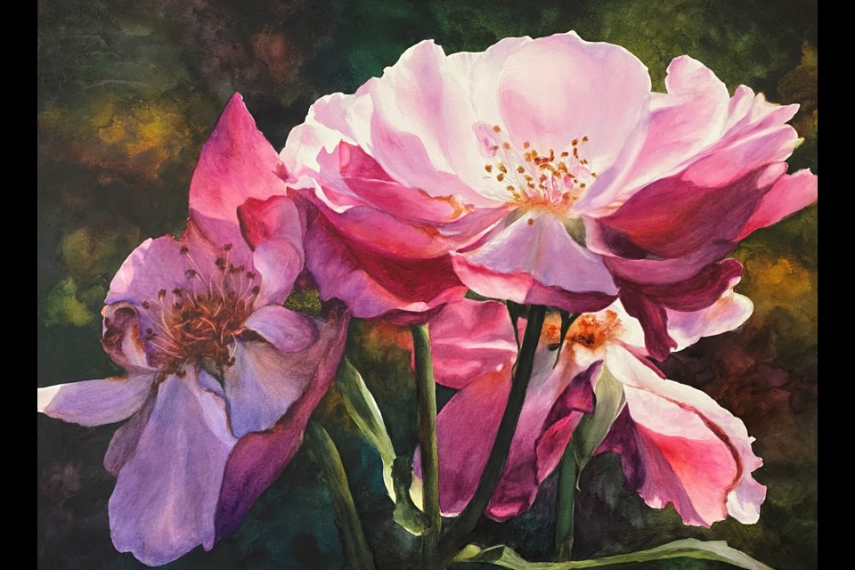 Edge largely paints flowers — "Flowers are a great vehicle for light. And it's the light that absolutely can just give me goosebumps when I see how it transmits through petals. That's what I want to paint."