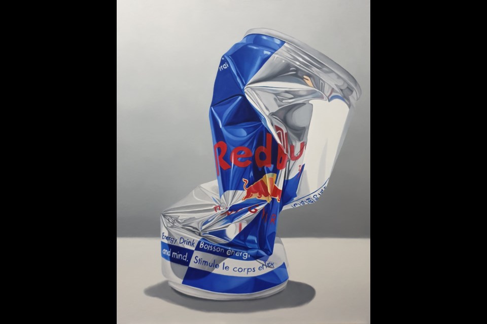 Artist Jeongmin Ahn took as many as three months to paint the crushed Red Bull can that's part of the exhibition 'Trash' at the Gallery at Queen's Park.