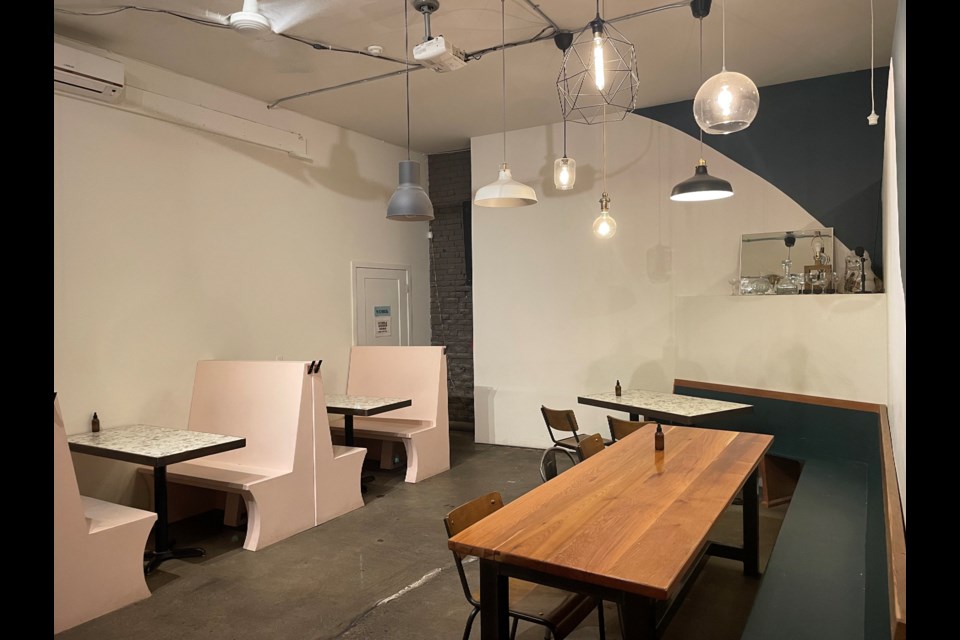 Marble tabletops work for both a cafe and and a bar setting, according to the Moodswing team. 