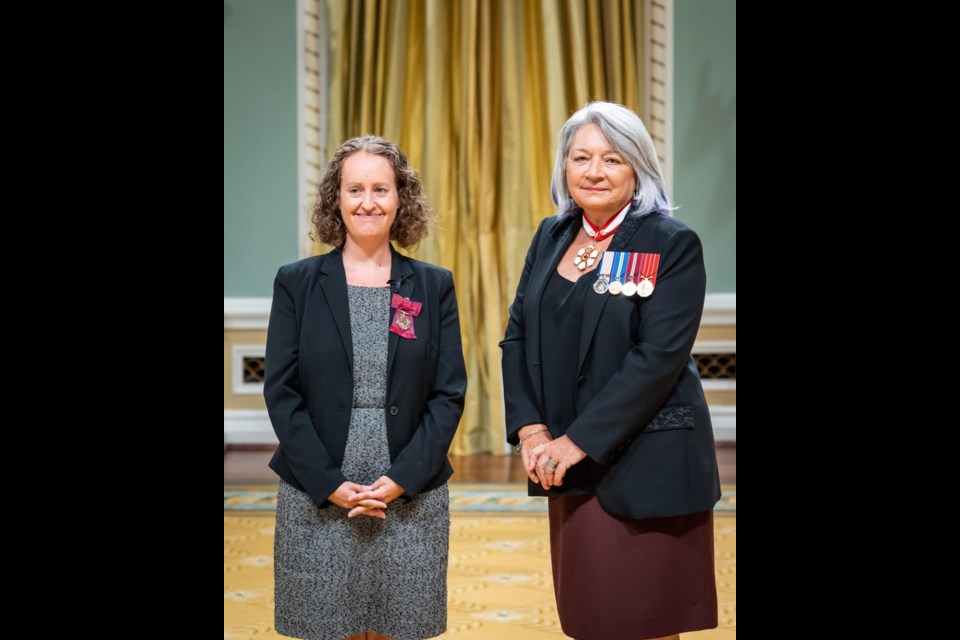 Dr Emilie Stevens, a recipient of the Medal of Bravery Award, with Governor General Mary Simon at the 50th Decorations for Bravery event held on Sept. 7, at Rideau Hall, Ottawa.