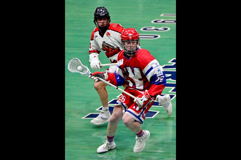 Season opener: Defenseman Patrick Shoemay made his debut for the Salmonbellies during the team's May 25 season opener. photo Jennifer Gauthier