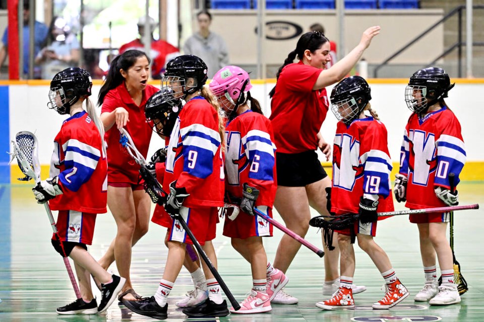 It's a win: New West 2 U-11 defeated Nanaimo at Queen’s Park Arena during play at the 2023 Dorothy Robertson Memorial Tournament - a tournament named in honour of a New West resident to was passionate about lacrosse.
photo Jennifer Gauthier 