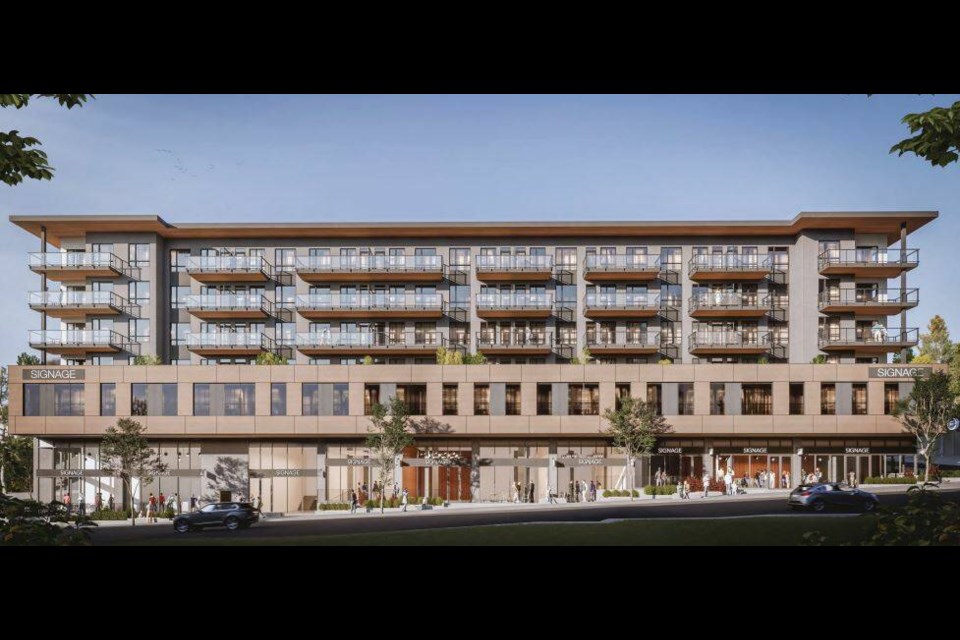 Project proposed: A six-storey building is proposed for construction on five lots between Alberta Street and Strand Avenue on East Columbia Street. photo City of New Westminster 