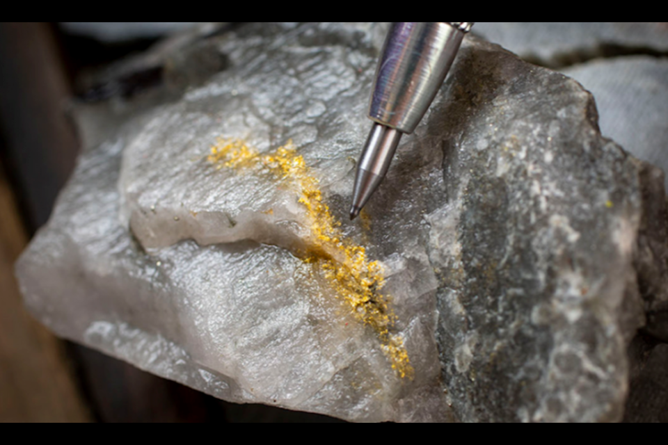 Visible gold in the rock at Alamos' Island Gold Mine (Company photo)