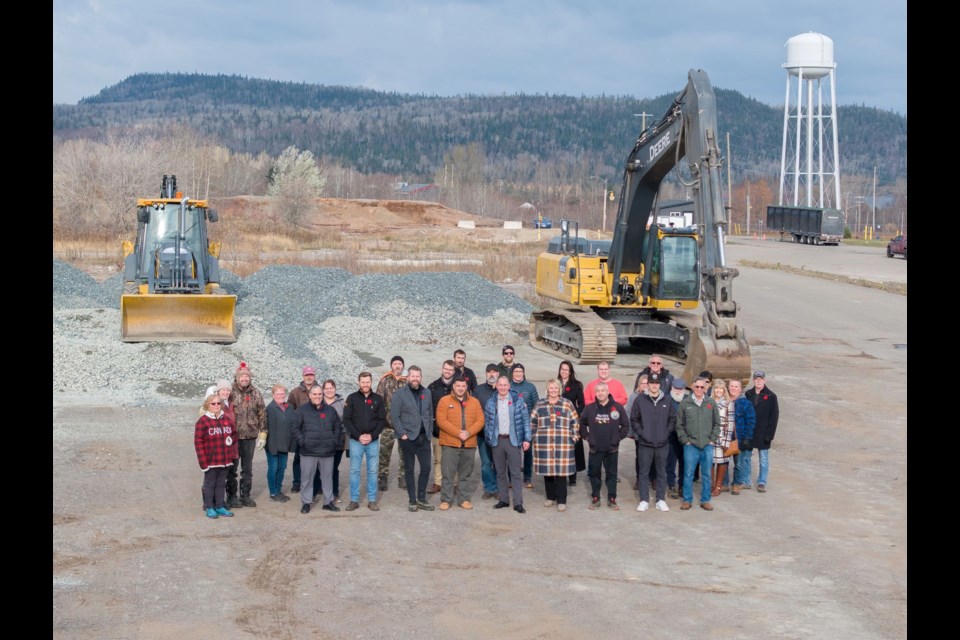 Project partners gather at the site of the former Norampac mill site in Red Rock (BMI photo)