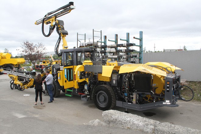 The new battery-operated Boomer M2C Battery driller being offered by Atlas Copco was on display at the shop in Lively on Wednesday as the company officially launched their full suite of battery-powered mining vehicles, which shop manager Jean Labelle says will cut down of emissions, diesel fumes and even time lost to refuel vehicles and hauling fuel underground. 