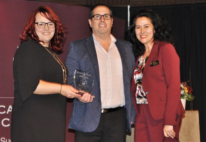 BESTECH was awarded the inaugural Employer Award of Distinction at the Feb. 5 Cambrian College Career Fair Conference. Pat Fantin, middle, general manager of BESTECH's Engineering Services, accepted the award. 