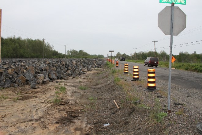 The rock bed that has been set down on the north side of Maley Drive as part of phase two, which includes four-laning Maley Drive from Barry Downe to Falconbridge Road.