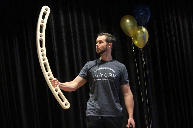 Jamie Fairchild showcases The Yoak at the NORCAT Innovation Mill's PITCH 2017. (Photo: Matt Durnan)