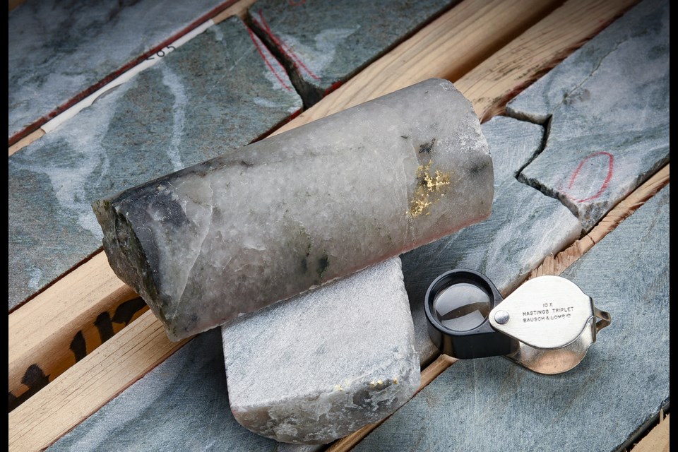 Core sample showing visible gold taken from Kinross Gold's Great Bear Project near Red Lake (Company photo)