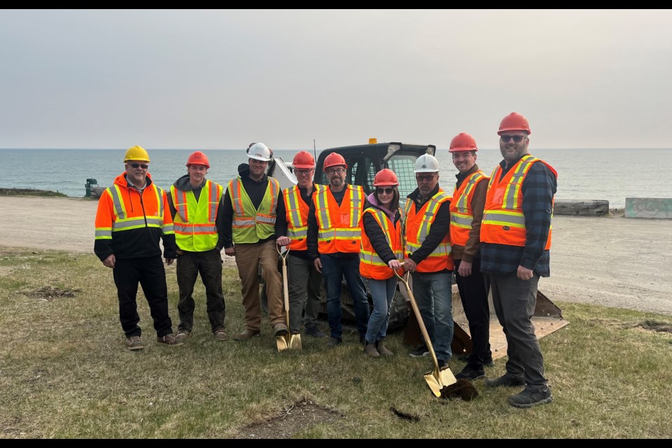 Marathon town councillors, municipal staff and contractors dug in for the May 15 groundbreaking of its Pebble Beach community and tourism observation platform project (Town of Marathon supplied photo) 