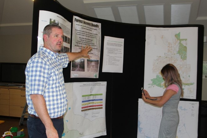 Mark Lockhart, general manager for Vermillion Forest Management, leads audience members and those watching on live stream through some of the key areas of the proposed Sudbury Forest Management Plan, including wildlife habitat concerns, road building and harvesting practices. (Karen McKinley photo)