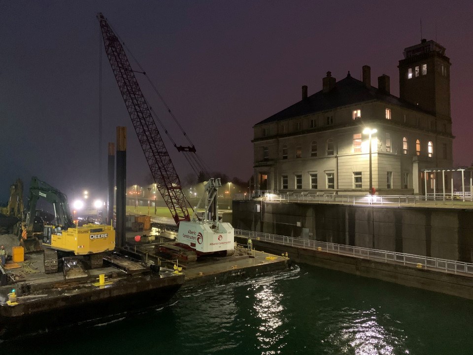 Soo Locks construction barges (US Army Corps of Engineers photo)