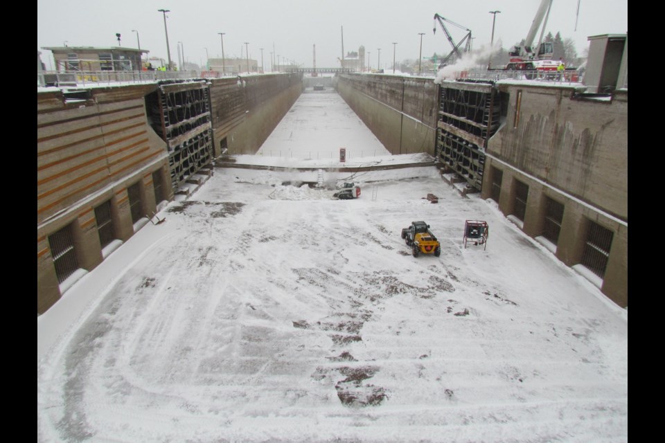 The Poe Lock drained for winter maintenance (U.S. Army Corps of Engineers photo).