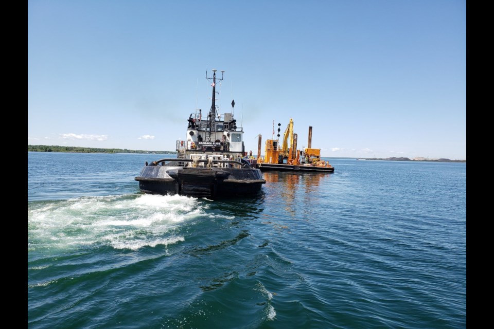 Construction of a new lock in Sault Ste. Marie, Mich. has started with dredging of a western approach channel (Corps of Engineers photo)