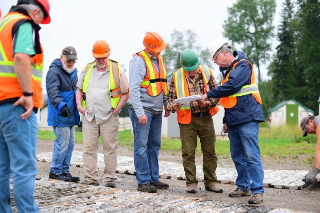 First Mining Gold's team review drill core at its Springpole Project, near Red Lake.