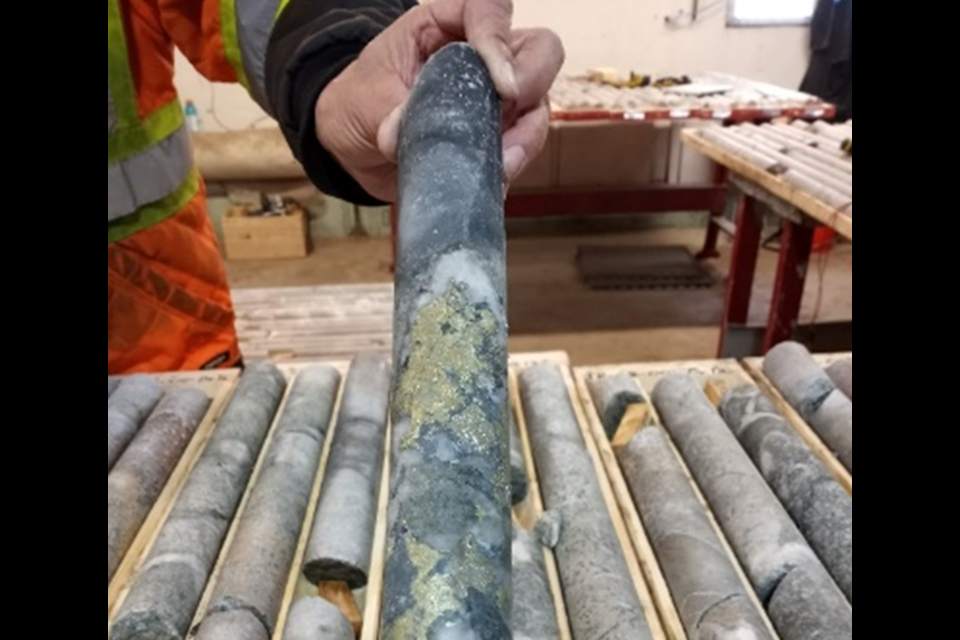 Drill core showing mineralization from Stone Gold's spring exploration program (Stone Gold photo)
