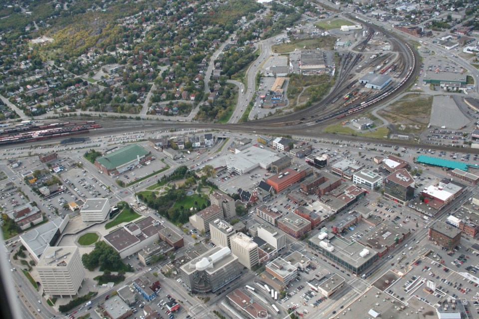 Downtown Sudbury from the air.