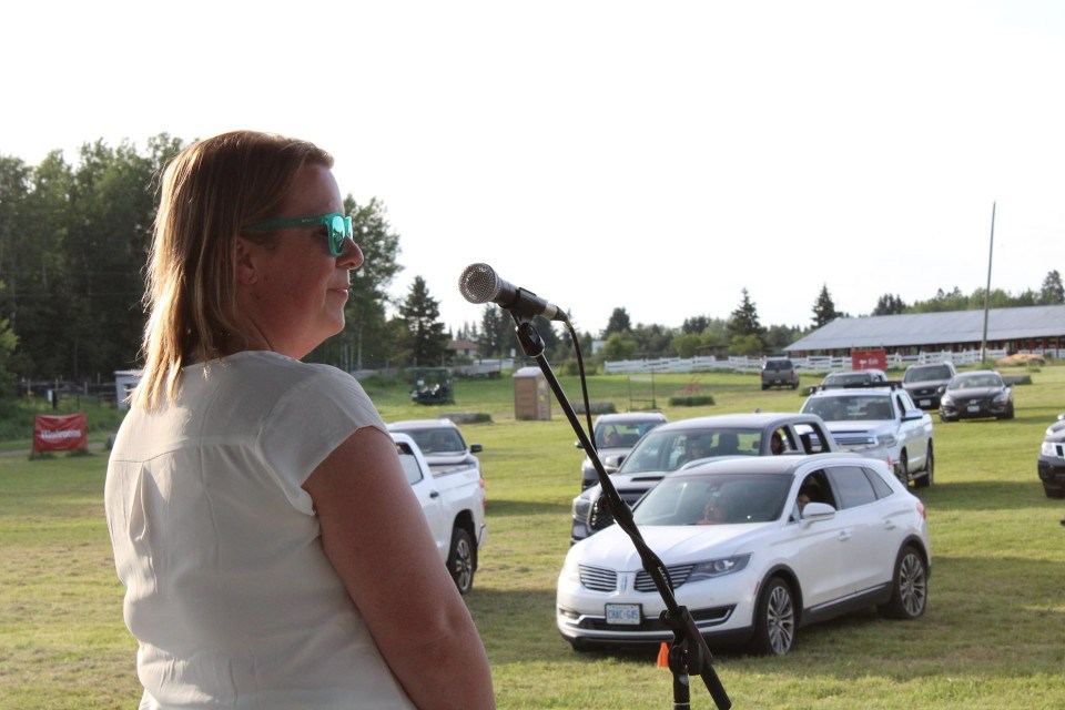 Sleeping Giant Brewing boss Andrea Mulligan accepted the Thunder Bay Chamber's Business Person of the Year Award at Boomer's Drive-in, June 16 (Chamber photo)
